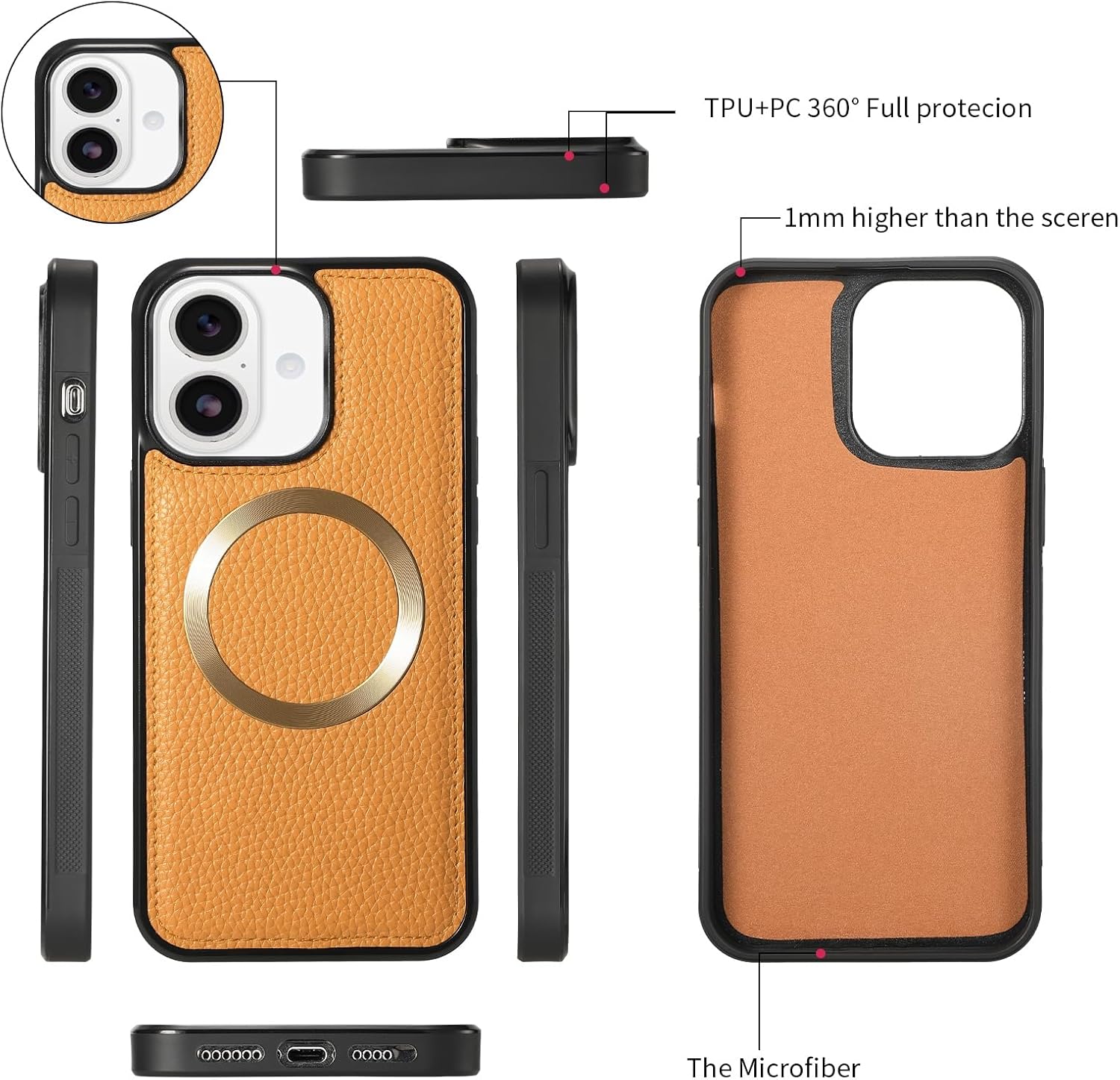 Crossbody Wallet Case for iPhone 17, PU Leather Zipper Handbag Phone Purse Magnetic Detachable 2in1 Case with RFID Blocking, Wristlet & Shoulder Strap,12 Card Slots for Women - Orange