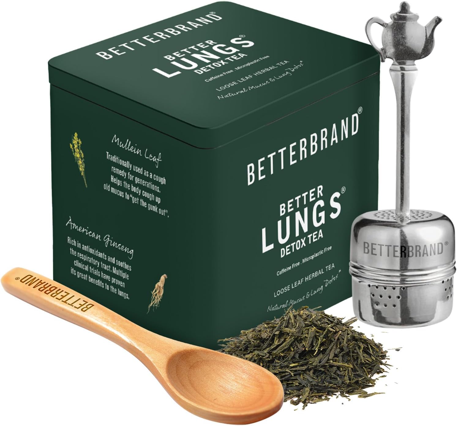 BetterbrandBetterLungs Detox Tea - 20 Loose Leaf Servings - Mullein Leaf, Ginseng, Elderberry, Ginger & Thyme for Lung Cleanse, Congestion Relief, Mucus Detox - Caffeine Free