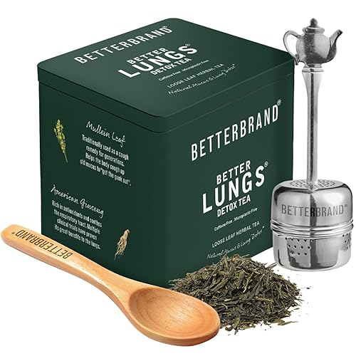 Miniatura 10 de Betterbrand Better Lungs Detox Tea - Bolsas de té de hierbas - Hoja de gordolobo, ginseng, saúco, jengibre y tomillo para limpieza pulmonar, alivio