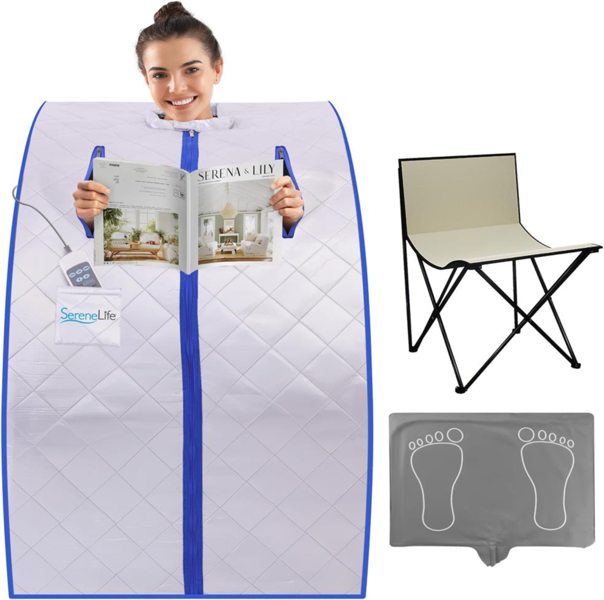 SereneLife Portable Home Sauna Tent, One Person Infrared Steam Sauna Box with Heating Foot Pad, Chair & Remote Control, Indoor Personal Spa Steam Room for Relaxation & Detox