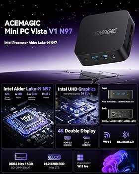 Amazon.com: ACEMAGICIAN Vista V1 N97 Mini Pc Computers, 12Th