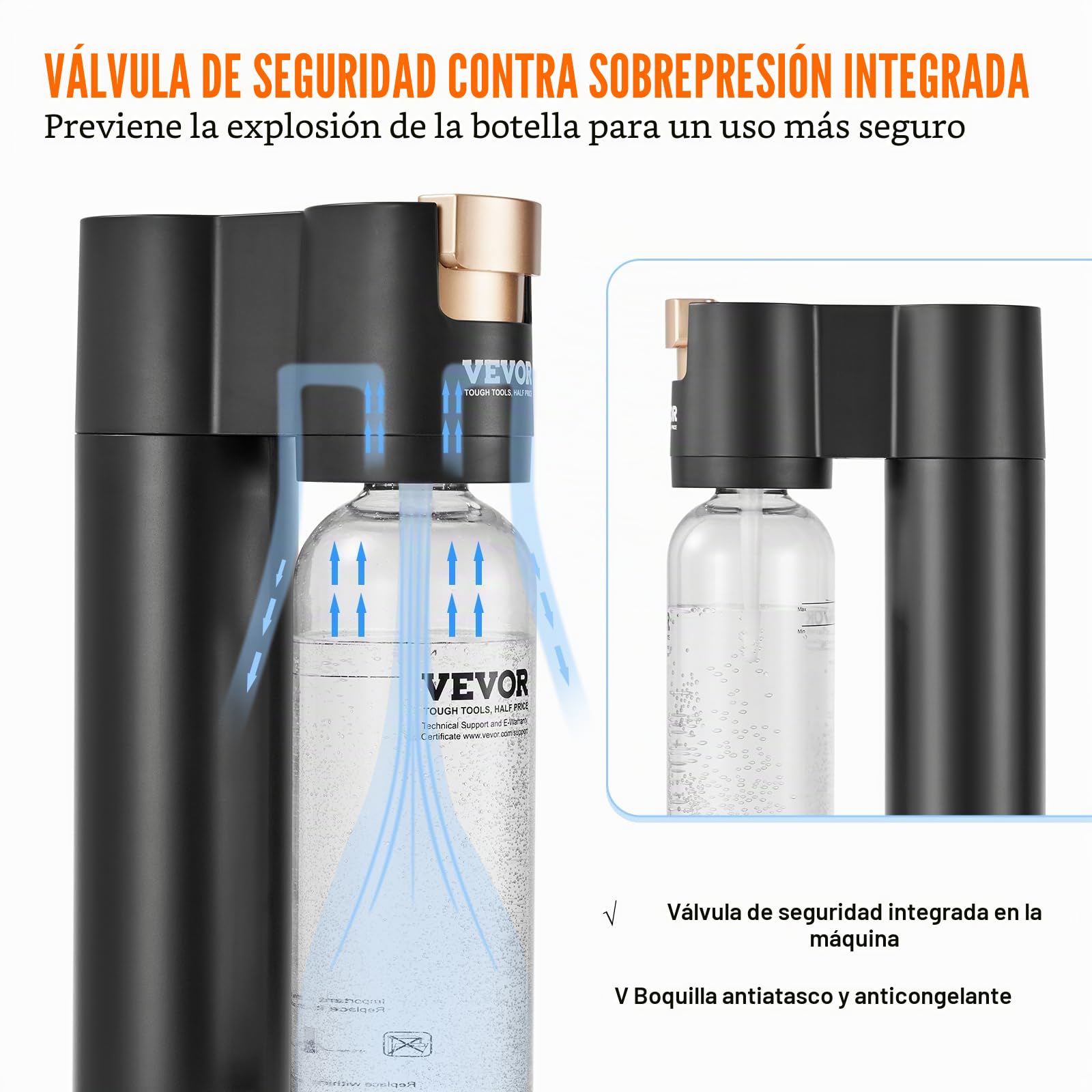 VEVOR Máquina para Hacer Agua con Gas, Máquina para Hacer Refrescos para Carbonatar en el Hogar, Kit de Inicio de Agua con Gas, Compatible con Cilindro de CO₂ de 60 Litros Atornillado, Negro