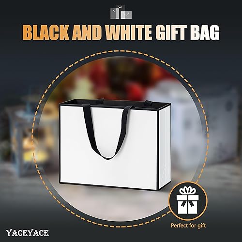 Miniatura 2 de Bolsas de regalo blancas y negras a granel YACEYACE 10 piezas de 10.5 x 4.25 x 8 pulgadas, bolsas de regalo medianas blancas con asas de cinta,