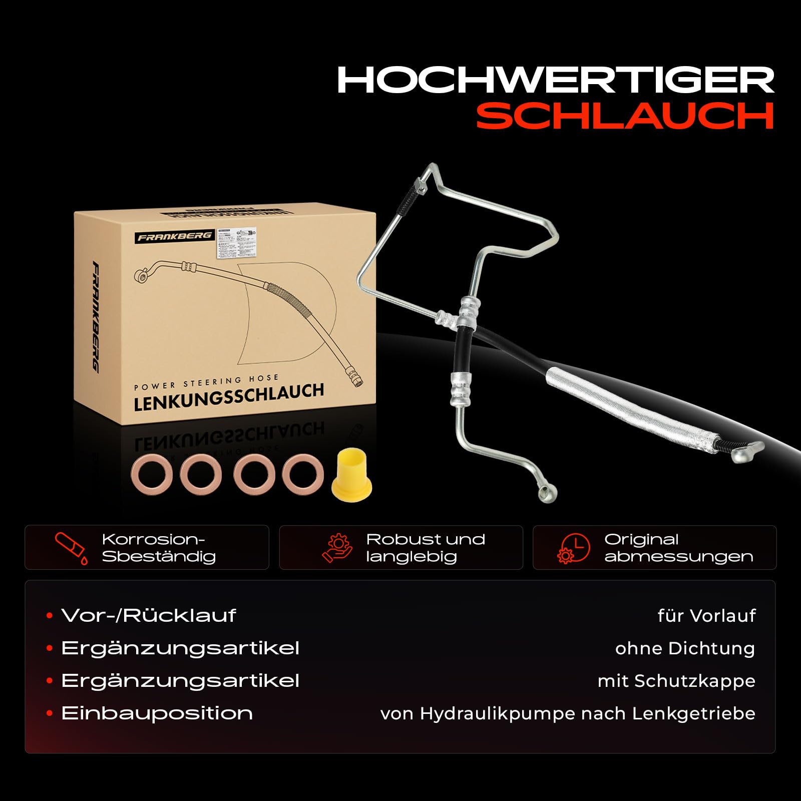 Frankberg 1x Servolenkung Schlauch von Hydraulikpumpe nach Lenkgetriebe Kompatibel mit Arosa 6H 1.0L 1997-2004 Polo 6N1 1.0L-1.6L 1994-1999 Polo 6N2 1.4L 1999-2000 Replace# 57192