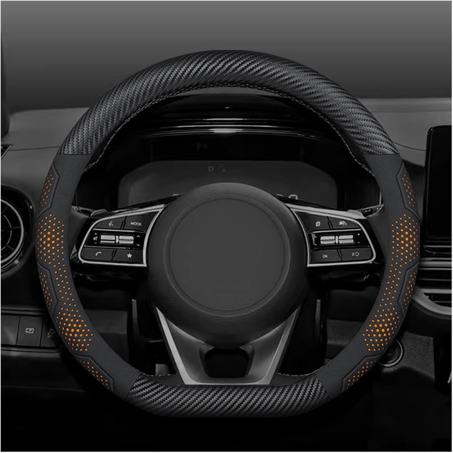 Car Steering Wheel Covers Carbon Fiber Car Steering Wheel Cover Anti-Slip Breathable 15 Inch Wheel Steering Protector(Type O Red dot)
