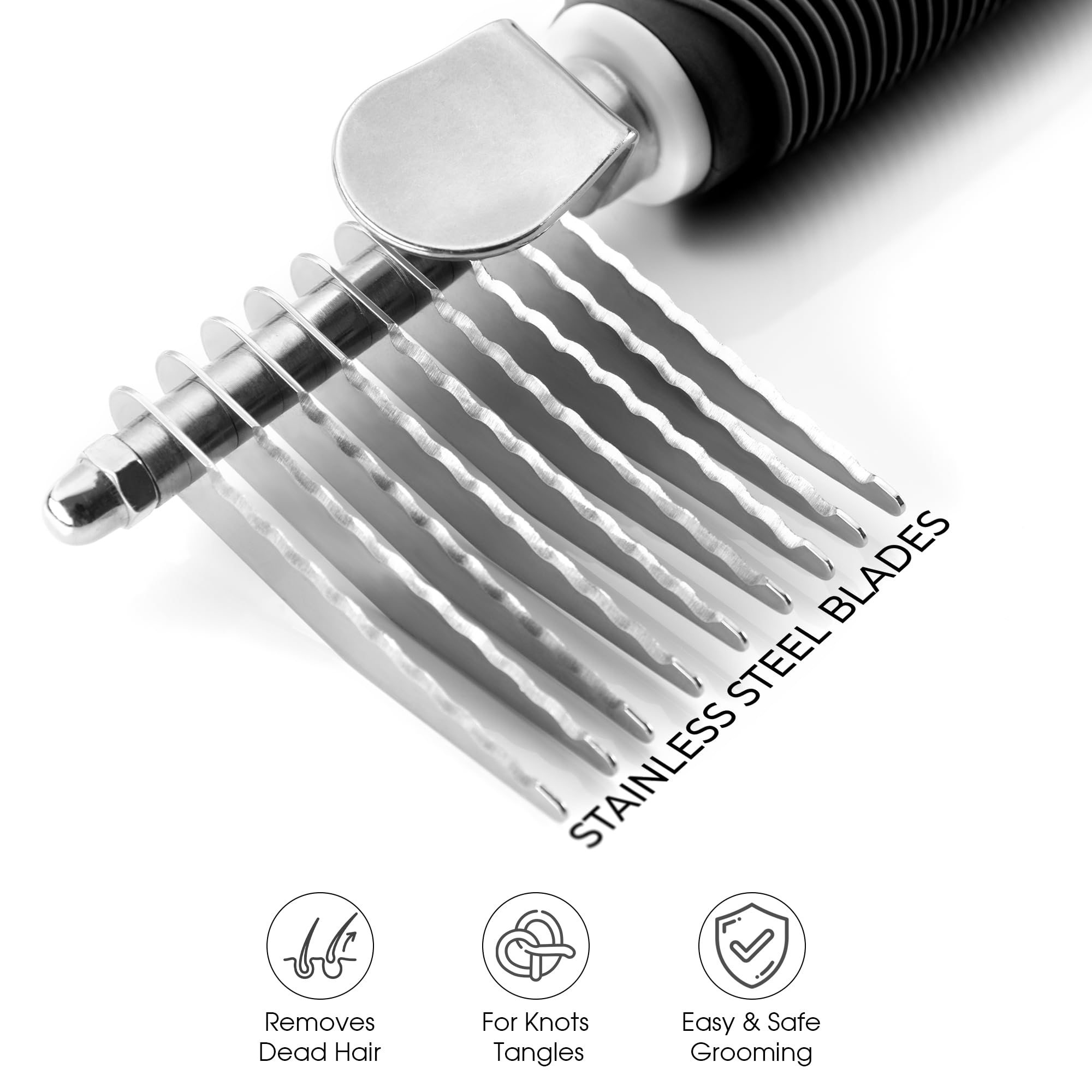 Poodle Pet Bundle - Dematting Fur Rake Comb Brush Tool With Steel Safety Blades For Detangling Matted Or Knotted Undercoat Hair And Slicker Brush For Small And Large Dogs Pet