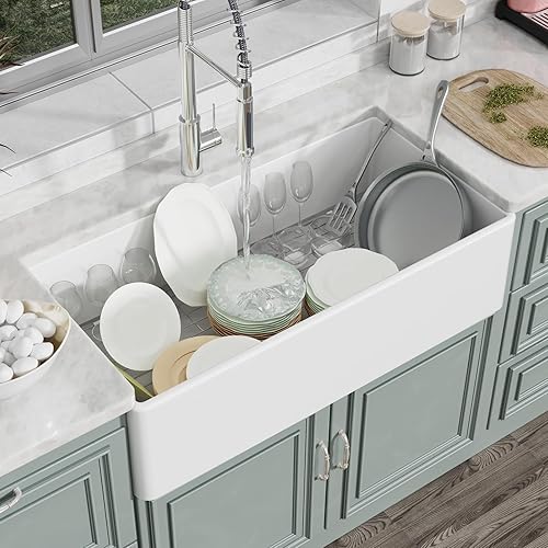 Miniatura 6 de Fregadero de arcilla refractaria de 36 pulgadas, fregadero de cocina de un solo tazón frontal con delantal de granja, fregadero de montaje inferior