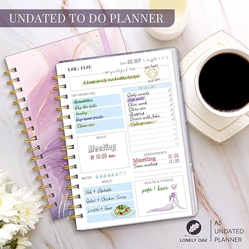 Miniatura 2 de Agenda diaria sin fecha, cuaderno de lista de tareas, cuaderno organizador de citas en espiral para hombres y mujeres, elegante cuaderno diario para