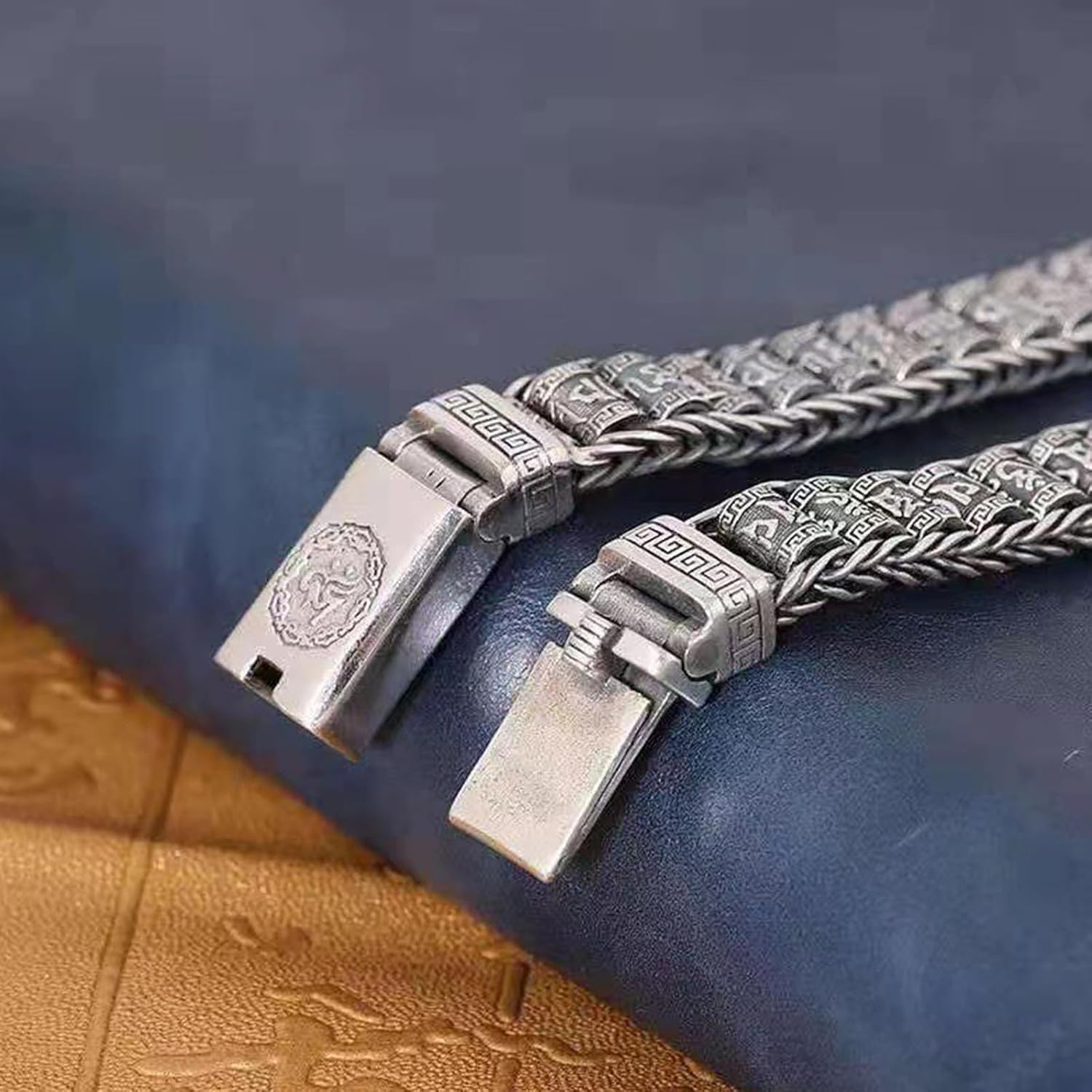 Feng Shui Bracelet, Six-Word Mantra Lucky Bracelet, Tibetan Buddhist Protection Bangle, Wealth Luck Happiness Amulet Bracelets, Vintage 925 Sterling Silver Bracelets