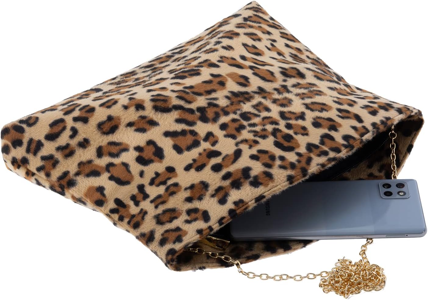 JNB Faux Fur Leopard Print Clutch - Image 6