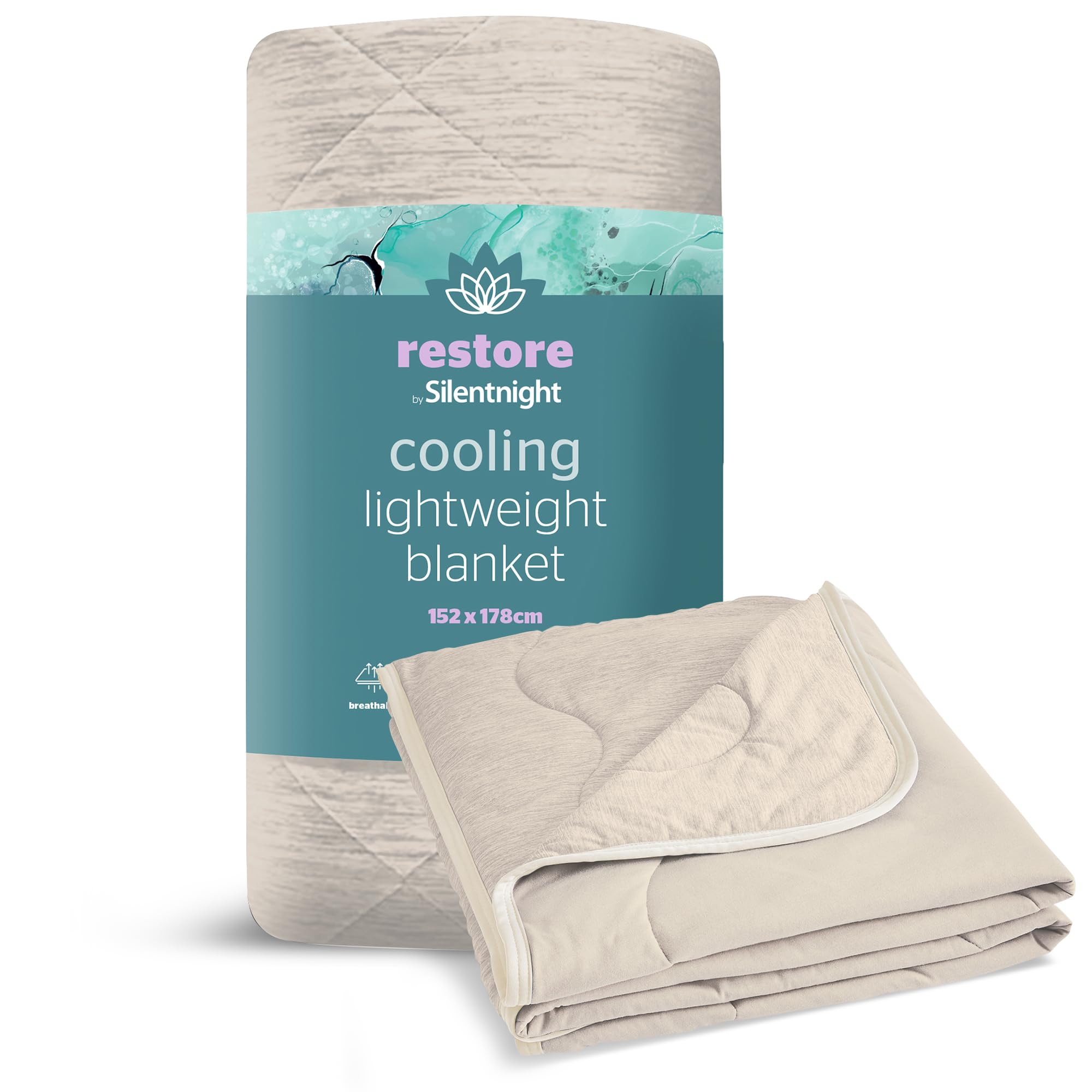 Silentnight Restore Cooling Blanket - Lightweight Comfortable Breathable Cool Summer Blanket for Night Sweats Hot Flushes Menopause - Throw for Sofa & Bed Prevents Overheating - 152x178cm - Natural โ image 1