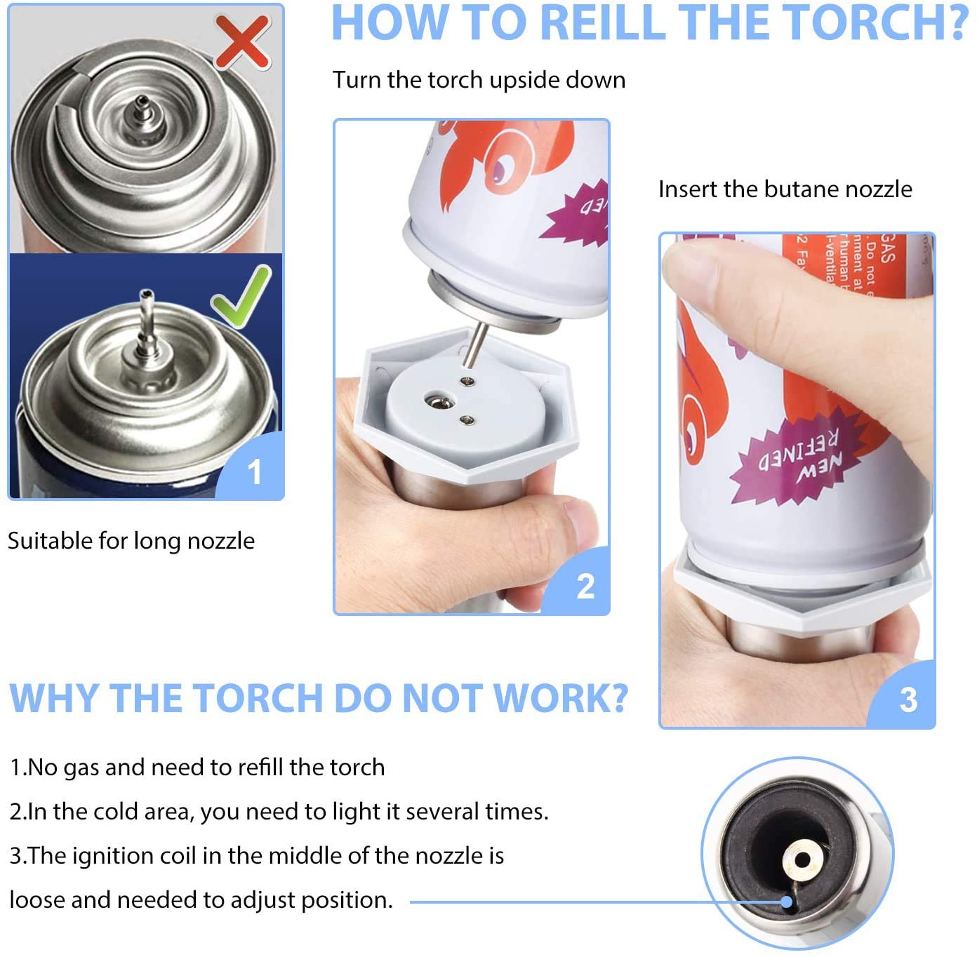 Sondiko Butane Torch, Refillable Mini Kitchen Culinary Torch, Fit All