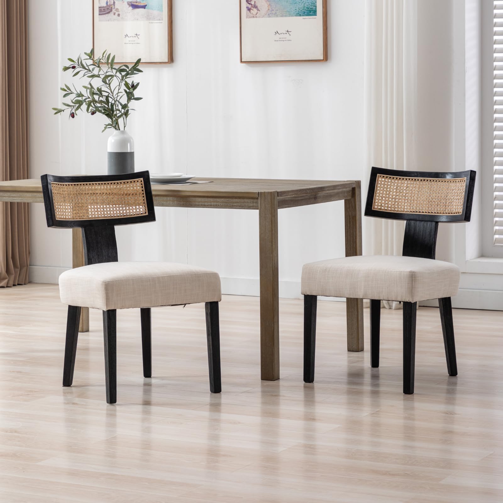 Set di 2 sedie da pranzo pieghevoli in rattan di bambù, sedie da cucina con schienale girevole, sedia con accento boho naturale | Leroy Merlin