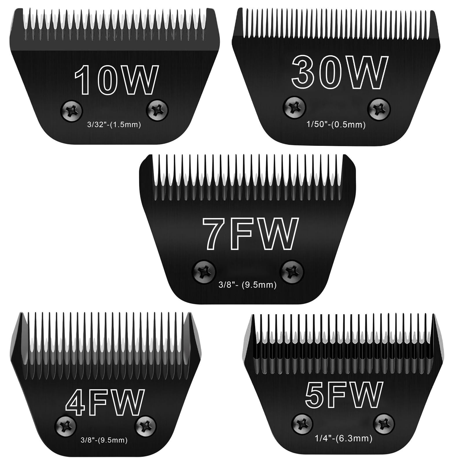 5PCS Wide Blades for Dog Grooming Blades Compatible with Andis Dog Clippers,Dog Clipper Blades Compatible with Oster A5,Wahl km10 Dog Clippers,Stainless-Steel Blade Sharp,Size:10W+30W+4FW+5FW+7FW