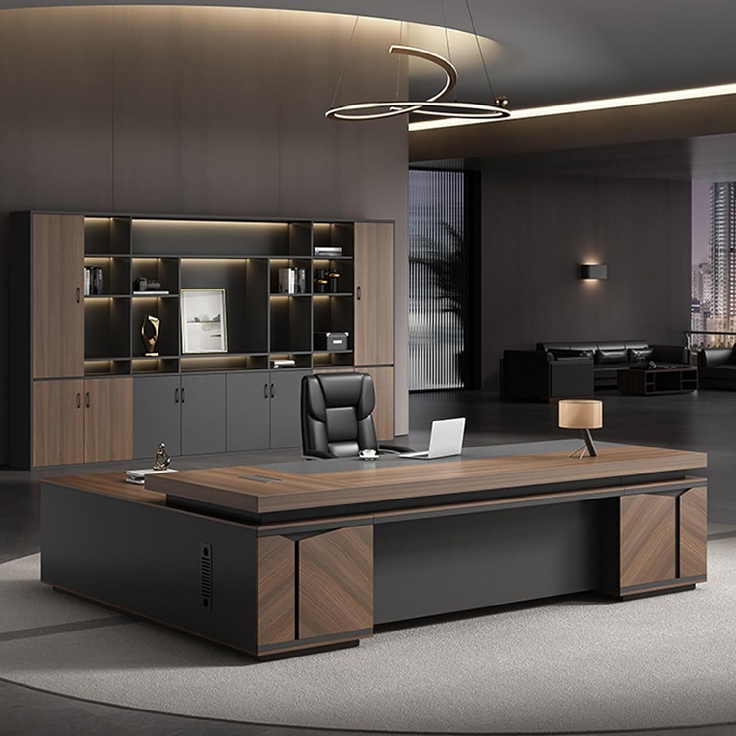 Large Modern L Shaped Executive Desk Solid Wood Rustic Computer Desks Workstation Comfortable Reception Home Office Desk Business Furniture Writing Table(200cm)