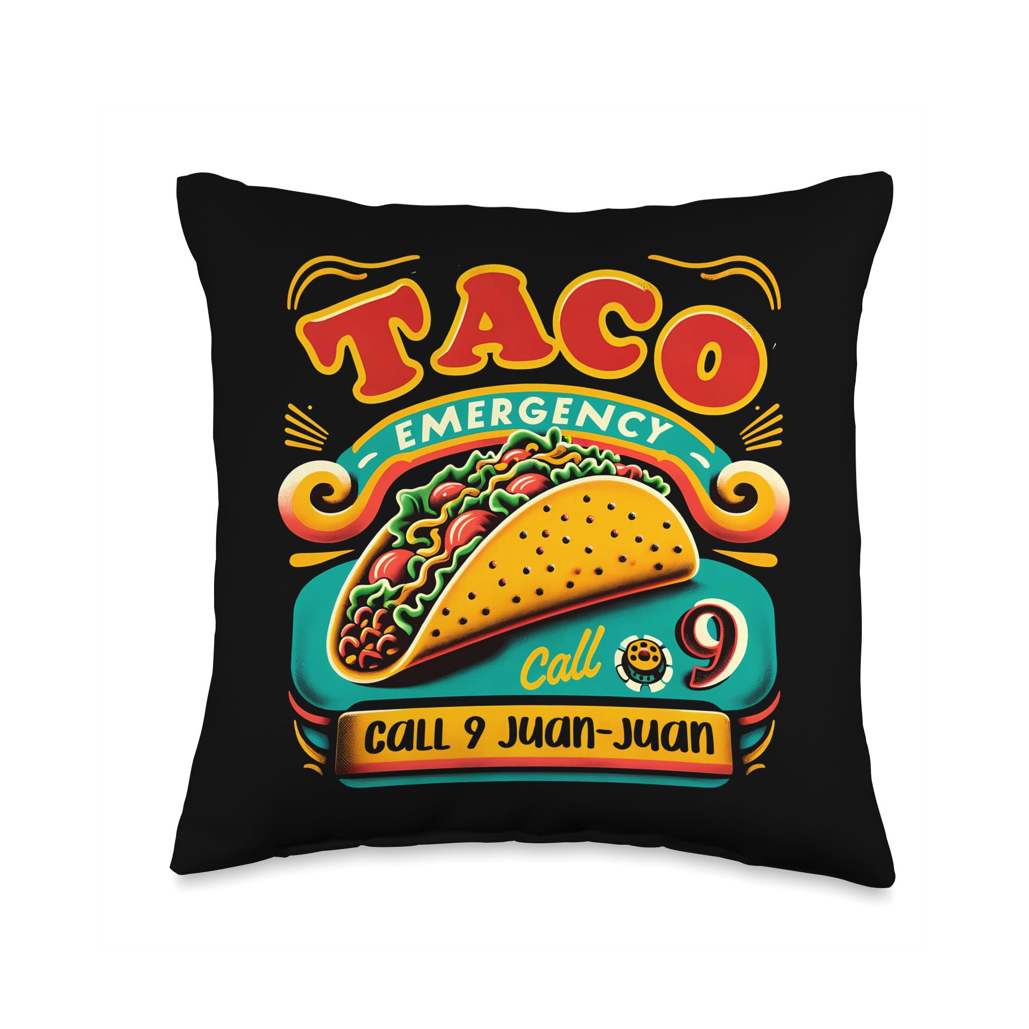 vintage Taco Emergency Call 9 Juan Juan, Cinco De Mayo Throw Pillow