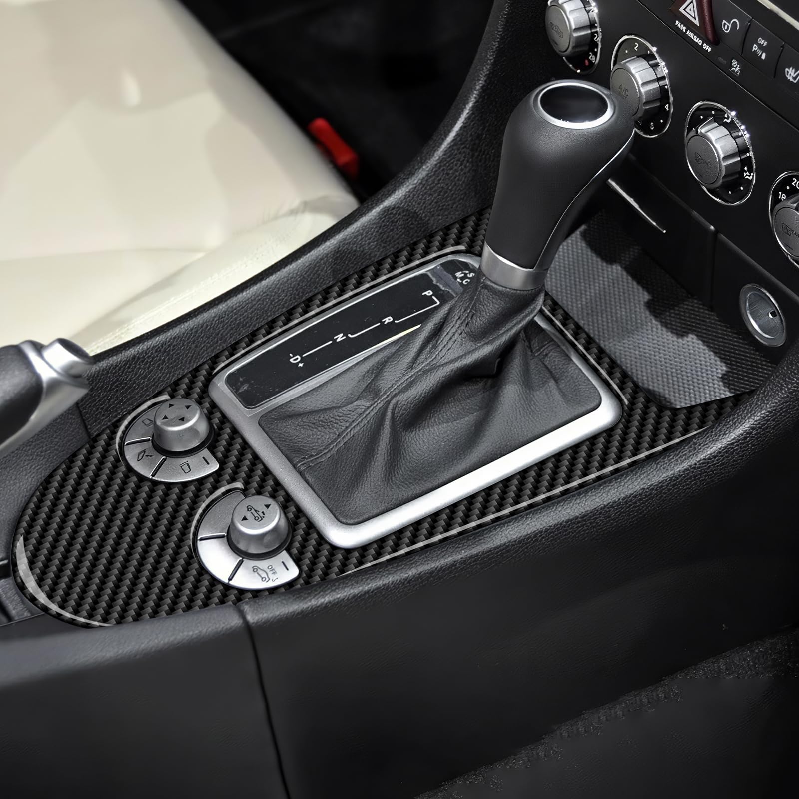 KUNGKIC Per Mercedes-Benz SLK R171 2004-2010 Accessori in Fibra di Carbonio Console Centrale del Cambio Cambio di Velocità Esterno Cornice Decorazione Pannello Adesivo Parti Auto Regalo (Nero)