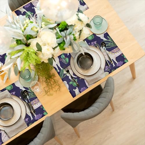 Miniatura 6 de Watercolor Llamas Cacti Flowers Placemats Set of 6 Fabric Placemats Square Placemat for Kitchen Table Heat Resistant, Easy to Clean Table Placemats