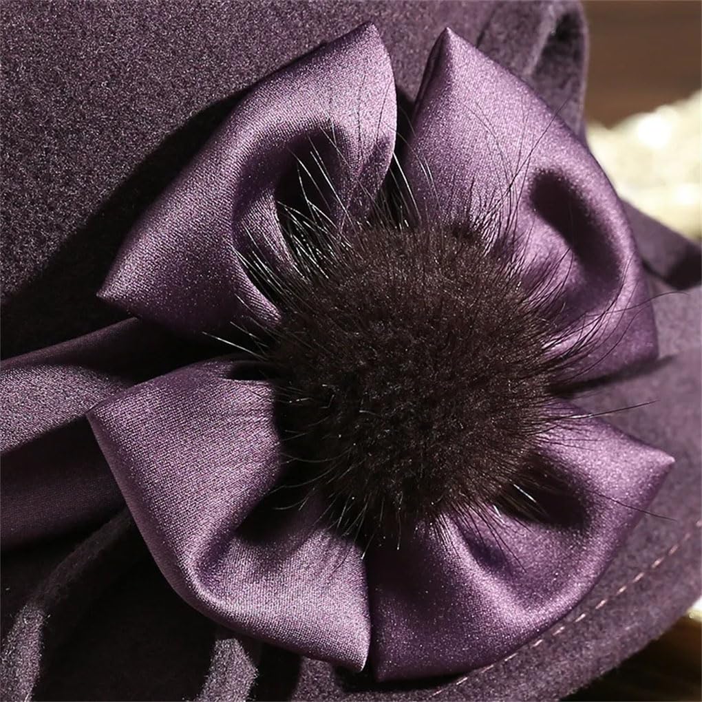 SaoBiiu Cappello invernale per le donne fiore caldo cappello di lana cappello invernale Lady Party cappelli cloche cofano asimmetrico Fedoras