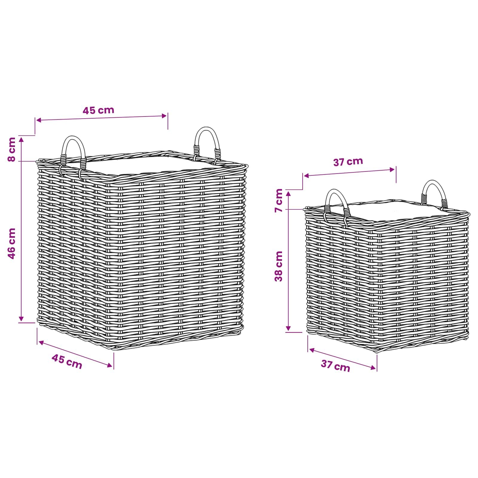 Juego de 2 macetas con almacenamiento de mimbre Kubu en gris natural para interior y exterior, plegable, con revestimiento interior impermeable, ideal para plantas, decoración