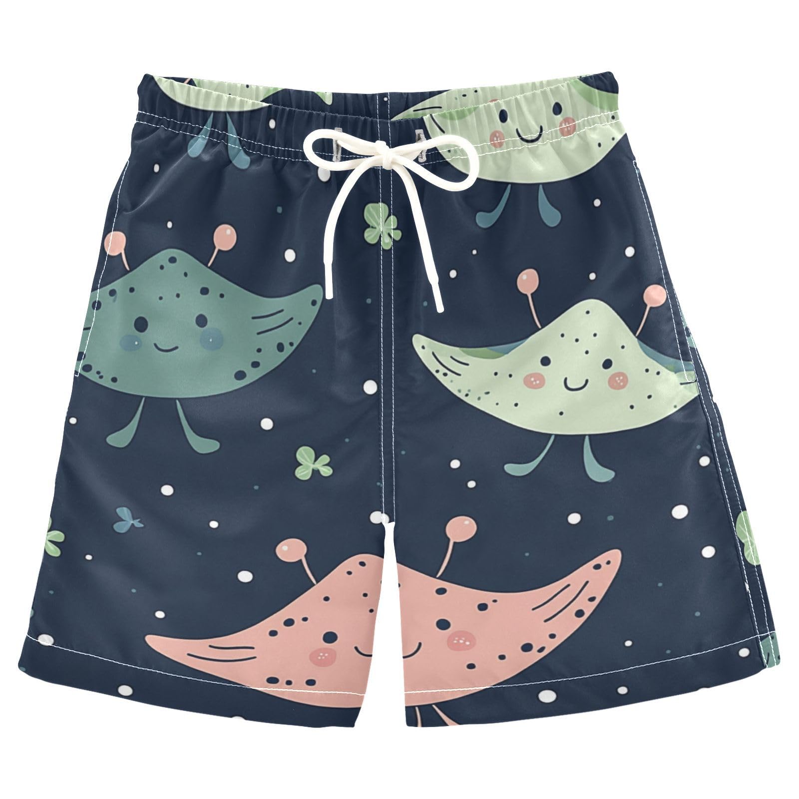 Jucciaco Boys Beach Board Shorts Fish Stingray Blue Cartoon Swim Trunk Teen Swimwear