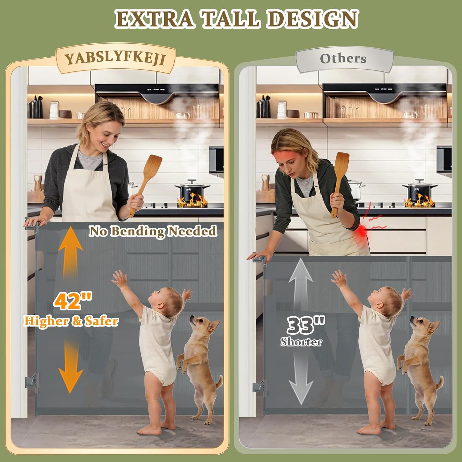 Retractable Baby Gates Extra Wide 200 Inch, 42 Inch Tall Mesh Dog Gate with Reinforcement Rods, Hardware Mounted Safety Gate for Large Openings, Stairs, Garage, Deck, Driveway, Indoor Outdoor, Gray
