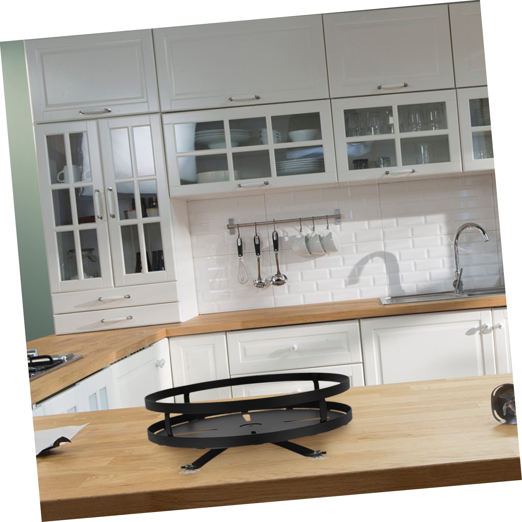 Cabilock Étagère à Épices Rotative en Acier Inoxydable Noir, Support de Condiments Gain de Place Cuisine et Placard Domestique