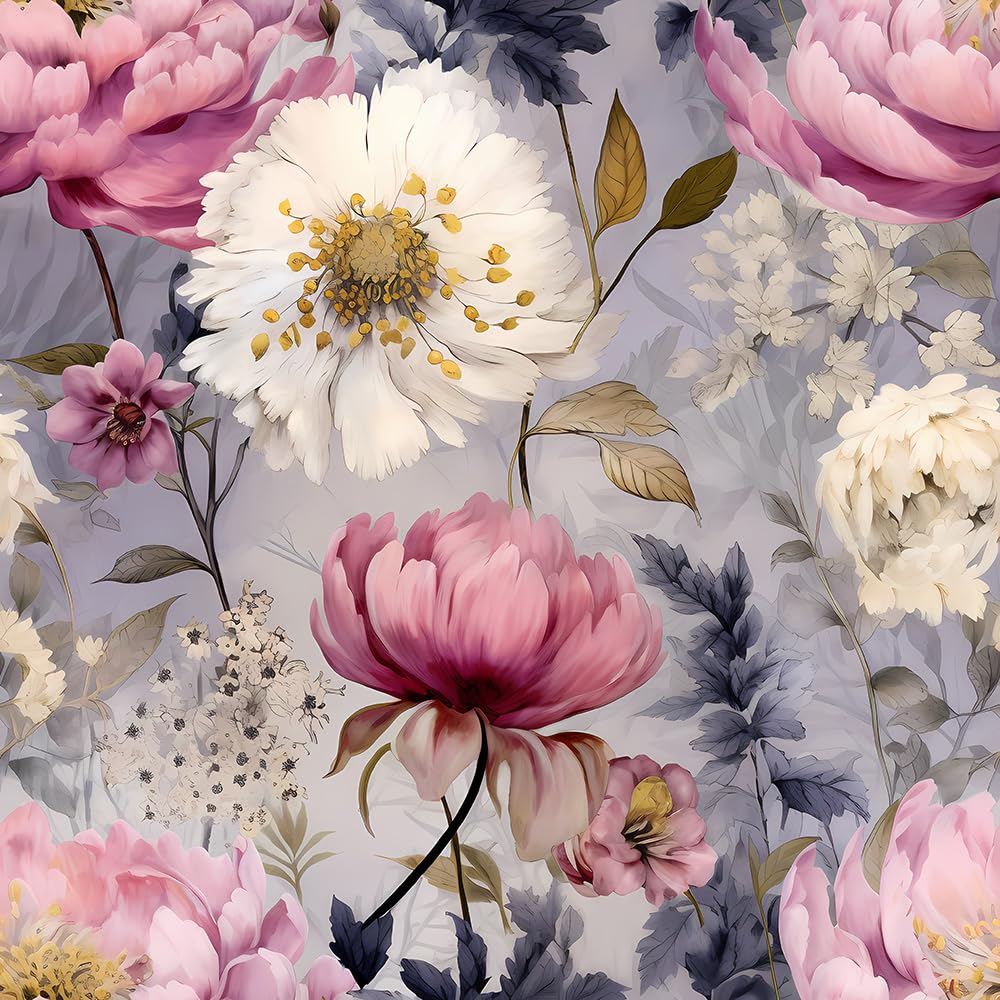 Redamancy Purple Boho Pink Peony Flower Watercolor Modern Peel And Stick Wallpaper Vintage, Easy Peel Off For Nightstand, Drawer, Renter-Friendly 17.7"X236"}