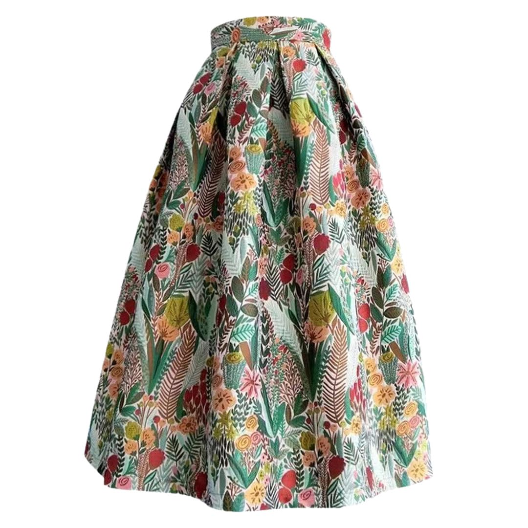 Damen bestickte Blumenröcke mit Reißverschluss, hohe Taille, Jacquard-Taschen, Ballkleid-Rock, Frühling