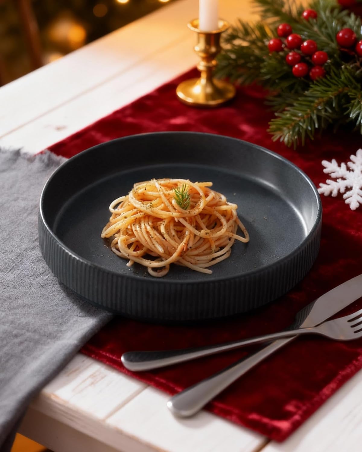 famiware Star 8.25" Pasta Bowls Set of 4, Bowl Plates, Matte Dark Charcoal image 3