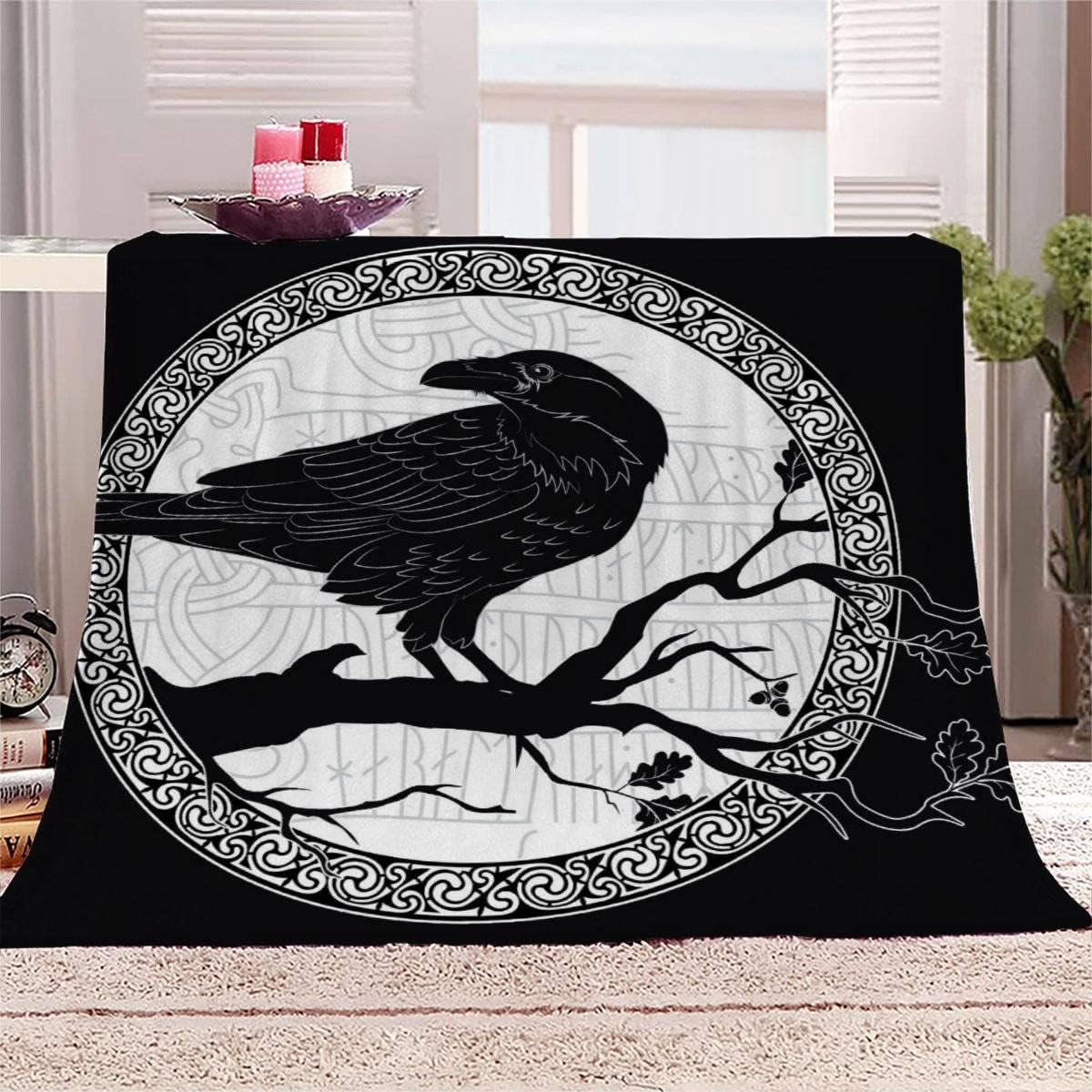3D Kruk Wikingów Koc dla niemowląt Puszysty Flanelowy Koc Czarny Biały Miękki i Ciepły Koc 70 x 100 cm Kocyk Dziecięcy Kocyk Pieluszki Dziecko