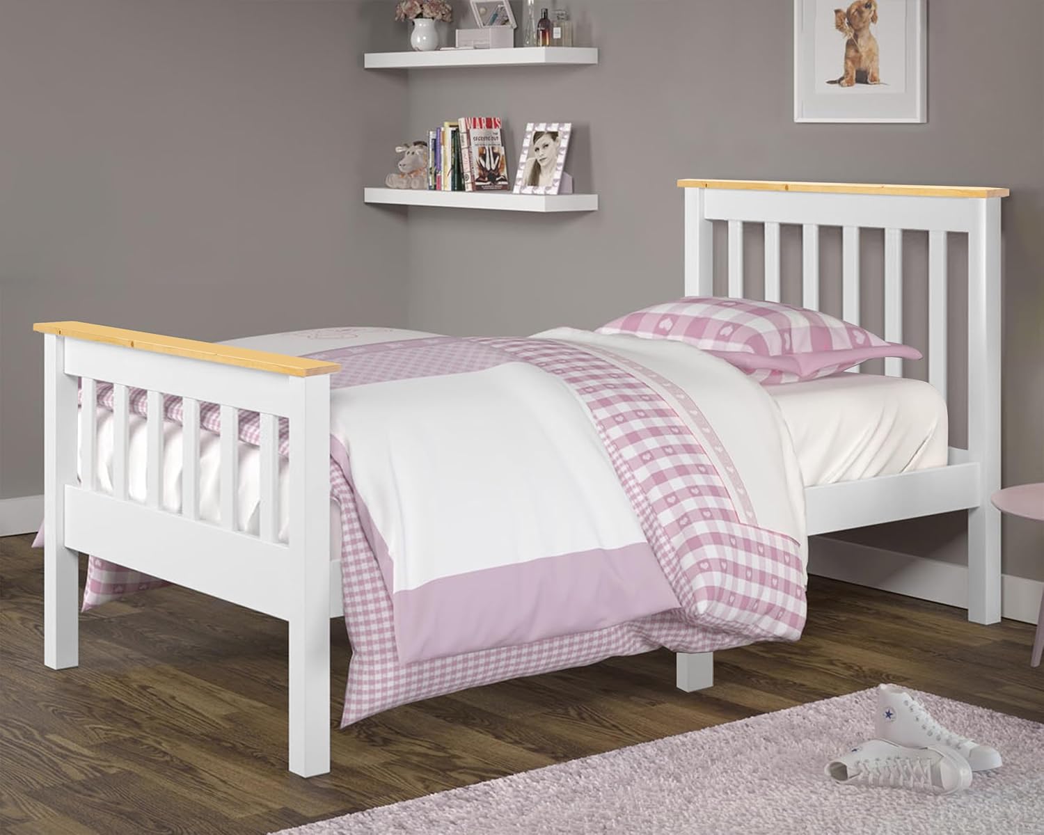 3ft White Wooden Single Bed Frames Solid Pine Wood Single Beds For