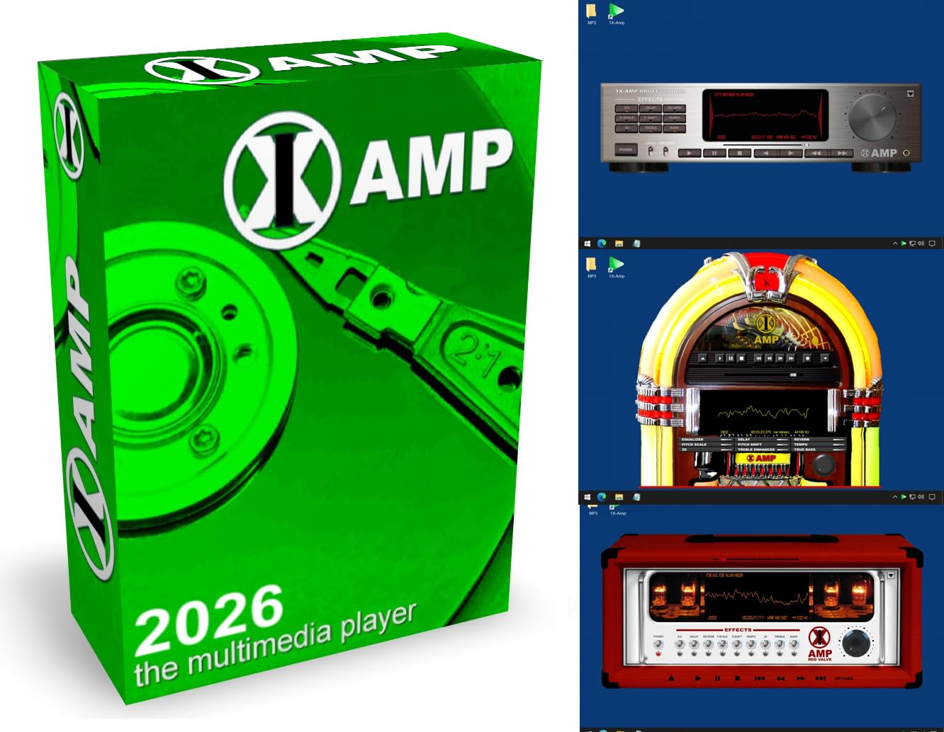 1X-AMP - Audioplayer (2026er Version) MP3 Player Software, Virtuelle Hifianlage, Jukebox und Audio Player Windows