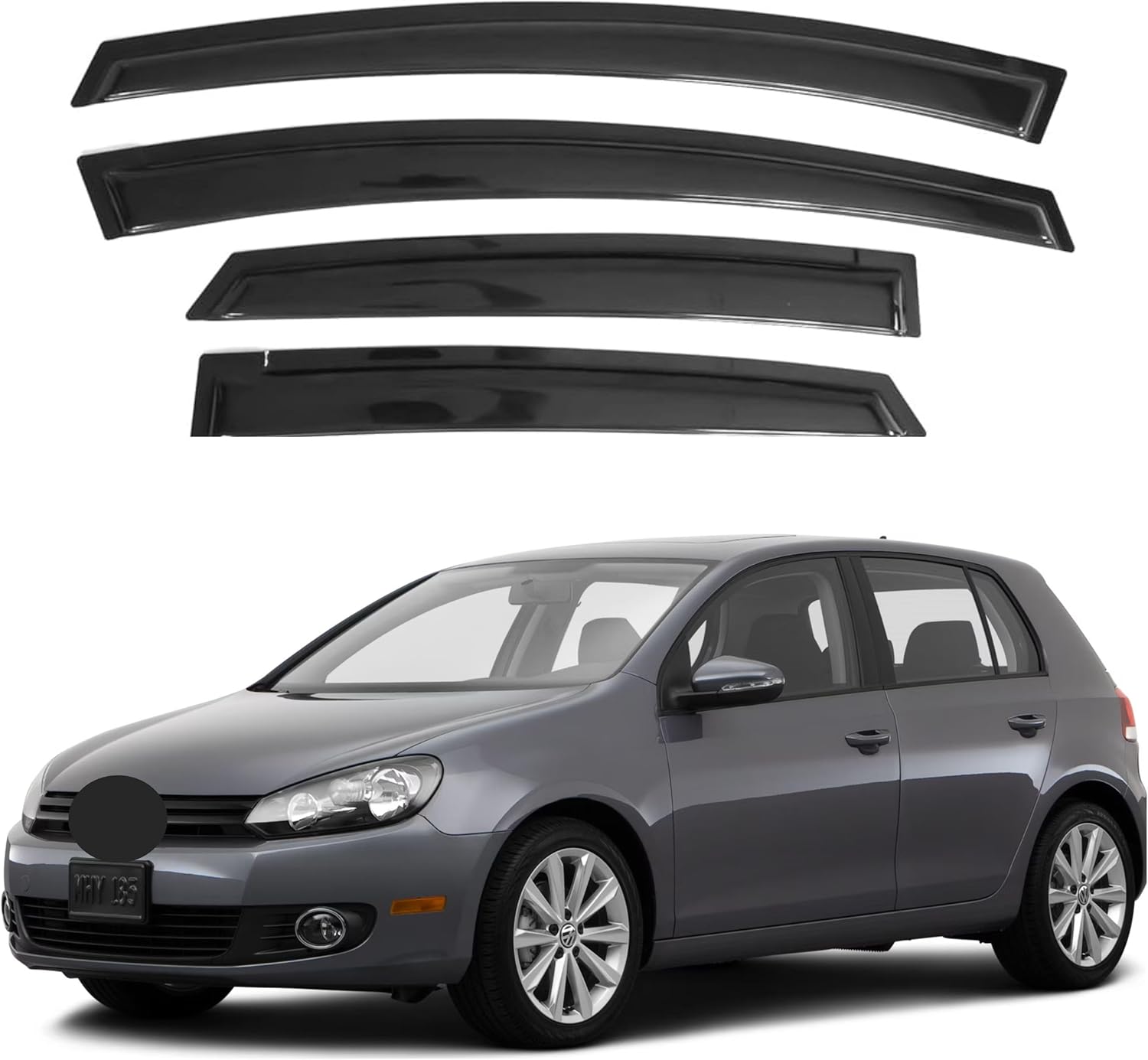 IG Window Visor for Volkswagen (VW) Golf MK6 Hatchback 2010-2014, Rain Guard Tape-On Durable Sun Wind Side Vent Window Deflector Mugen Style, 2010 2011 2012 2013 2014 (5-Door Only) 2010-2014 Golf MK6 Hatchback