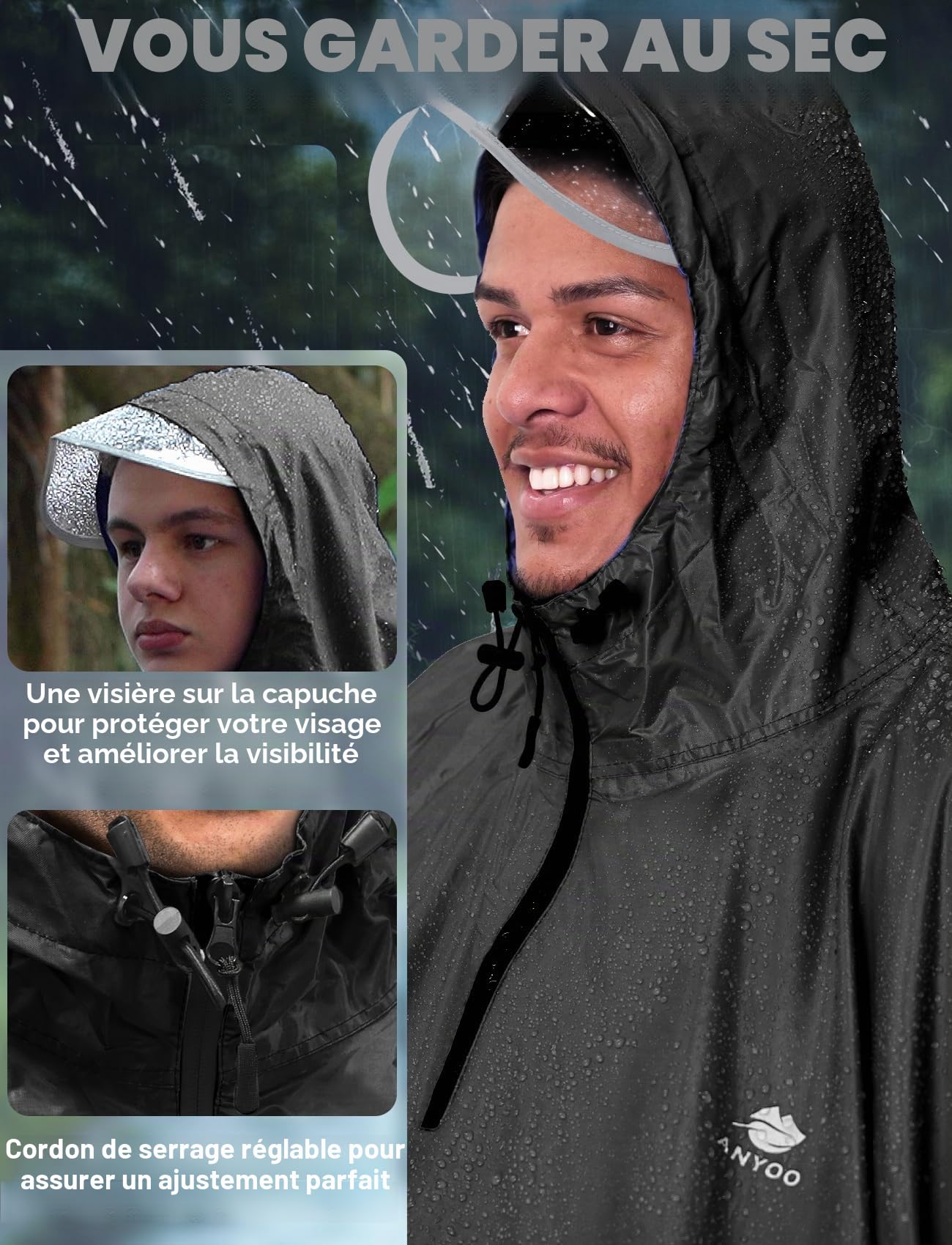 ANYOO Imperméable à l'eau Cyclisme Capes Portable Léger Pluie Poncho Vélo Vélo Compact Réutilisable Unisexe pour Randonnée Camping en Plein Air