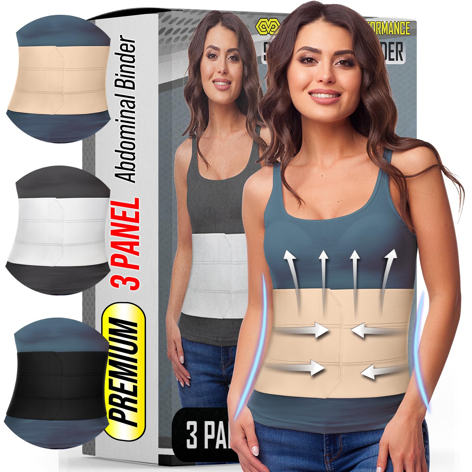 Abdominal Binder for Women & Men Post Surgery Recovery, 9 inch 3 Panel Waist Compression Band, Wrap Support for Bariatric, Belly, Stomach, Postpartum, Hernia, Latex-free, Breathable Fabric. Nude S-MOEKO-TEX STANDARD 100