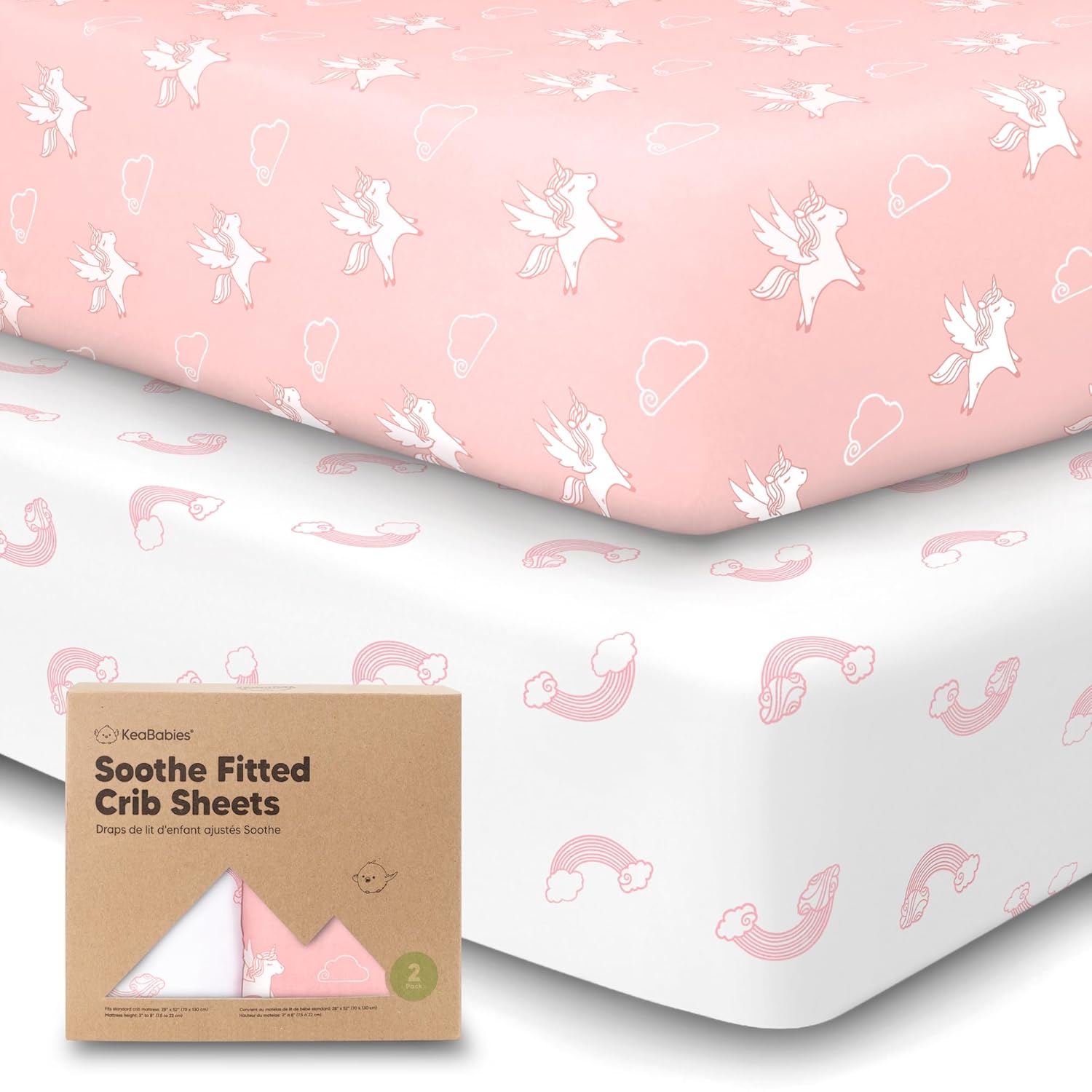 KeaBabies 2-Pack Organic Crib Sheets for Boys, Girls - Fitted Crib Mattress Sheet Neutral, Breathable Jersey Cotton Cover for Baby Bed, Toddler Mattress, Soft & Cute Prints (Dreamland)