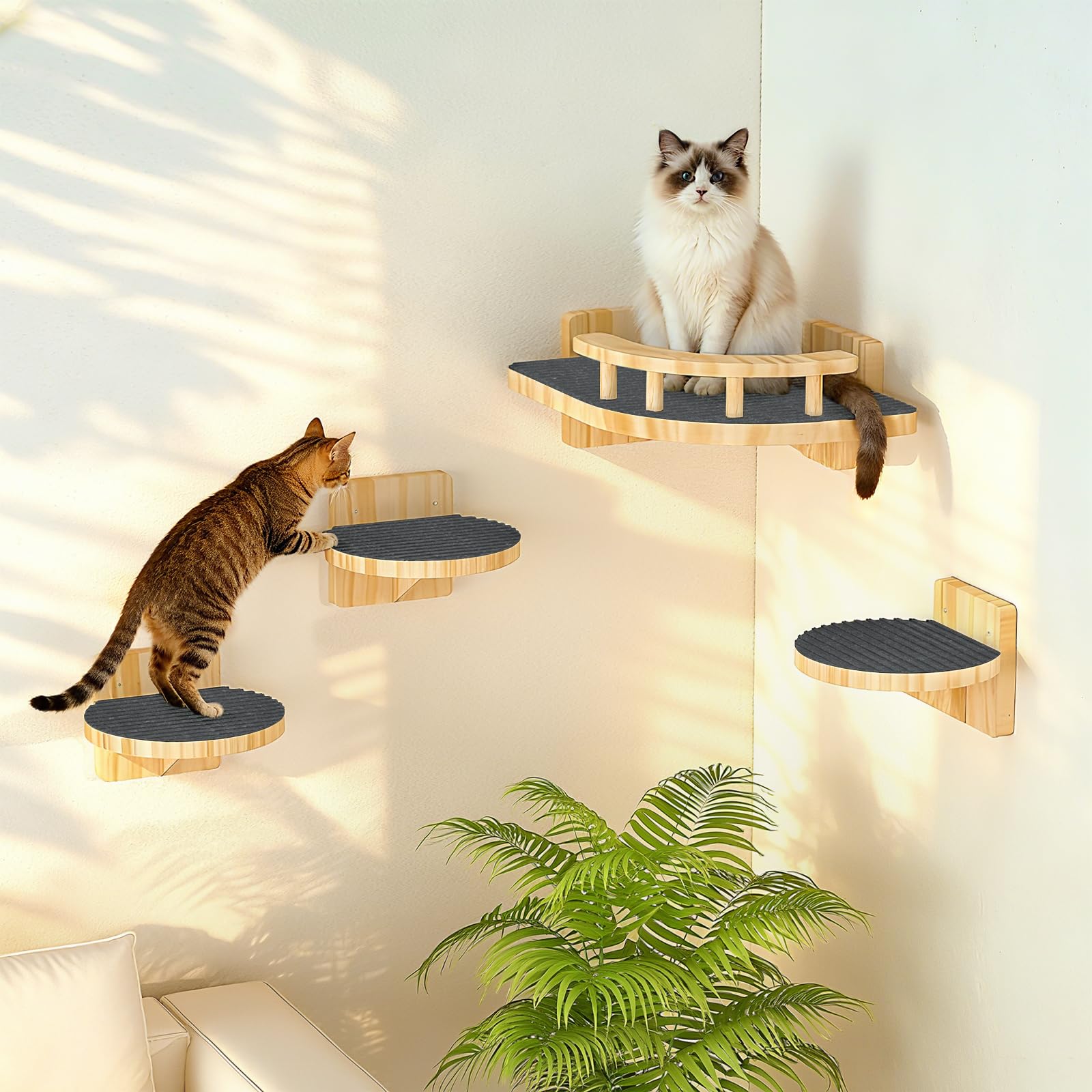 XiaZ Cat Wall Shelves, Corner Cat Shelf with 3 Wide Perch Steps, Kitty Wall Climber Wooden Furniture up to 25lbs, Modern Floating Cats Stairs for Indoor Sleeping, Playing, Climbing