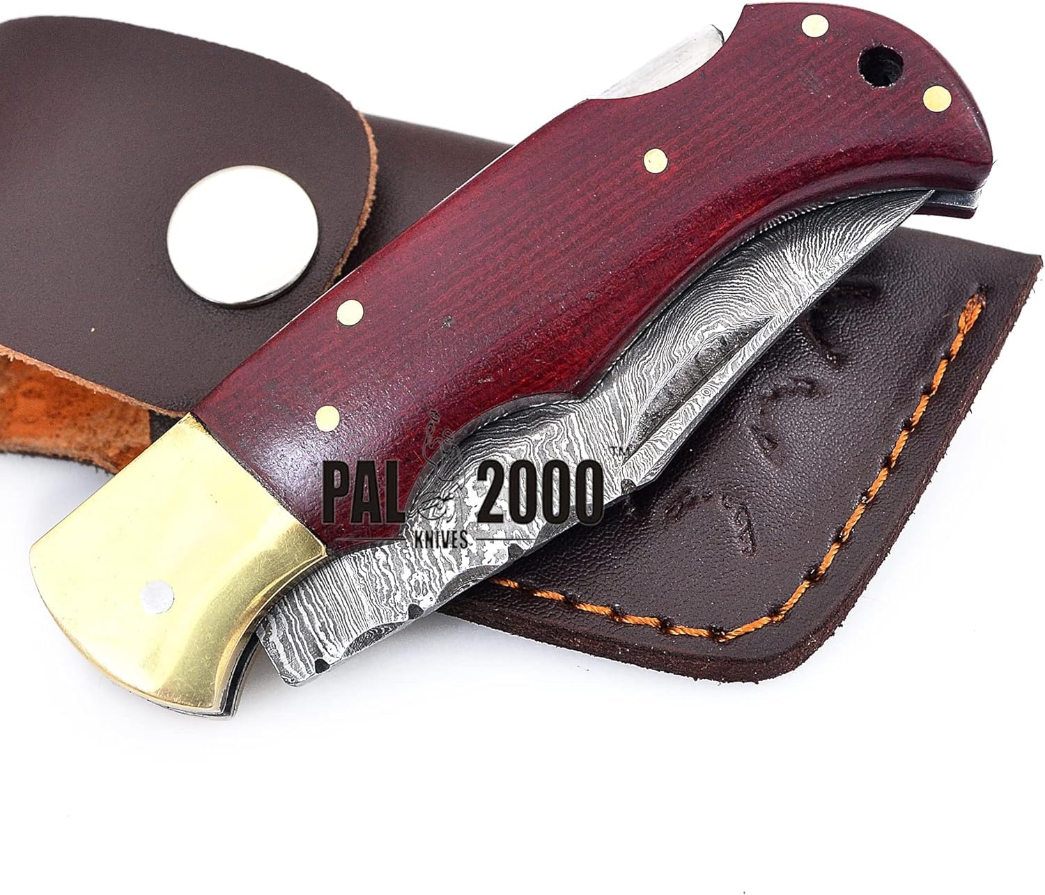 PAL 2000 KNIVES Coltello tascabile pieghevole in acciaio Damasco fatto a mano personalizzato con fodero 4007