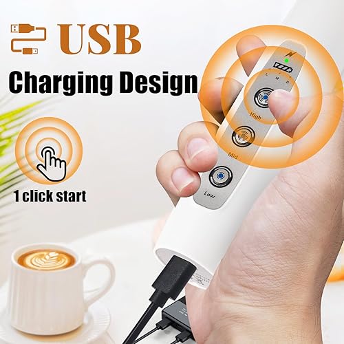 Miniatura 2 de Nahida Espumador de leche de mano para café con soporte, mezclador de espuma de bebida recargable con 3 cabezales, 3 velocidades, agitadores