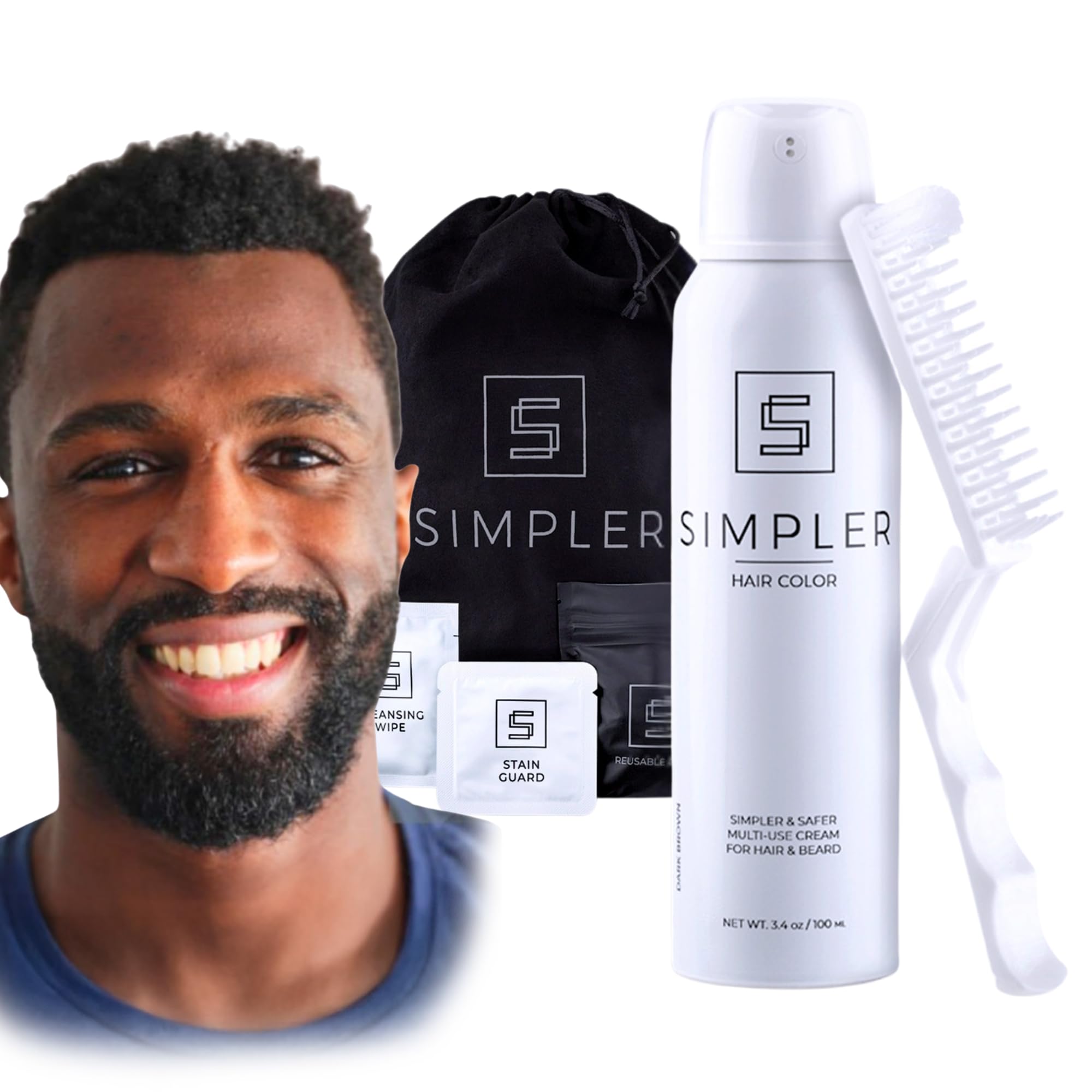 Simpler Men's Hair Color Kit - Full Gray Coverage - Natural Black & Beard Dye - Easy Application for 100% Gray Hair - Natural Black