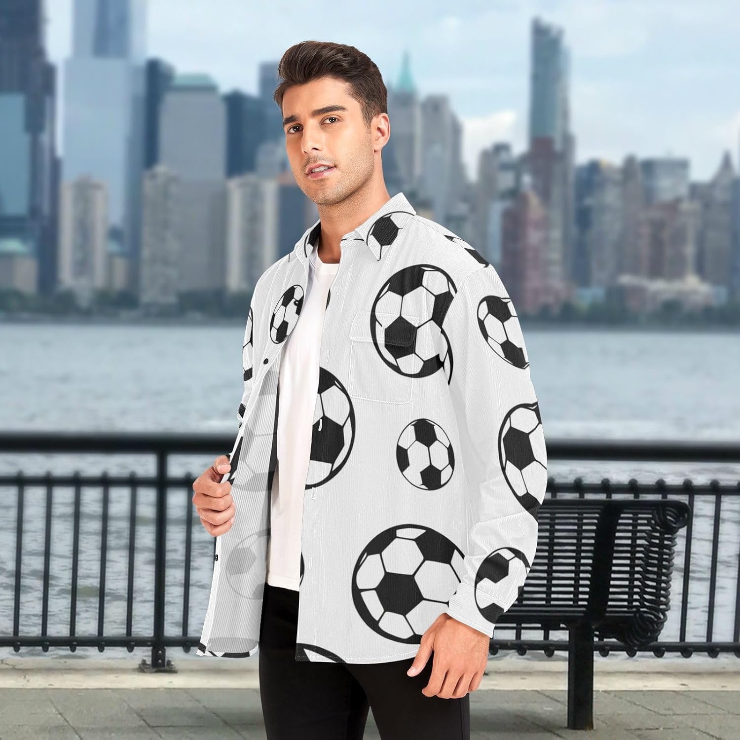 Modern Football Soccer Sport Woolen Cord Fabric Mens Rugby Shirts Long Sleeve for Women Print with Pockets