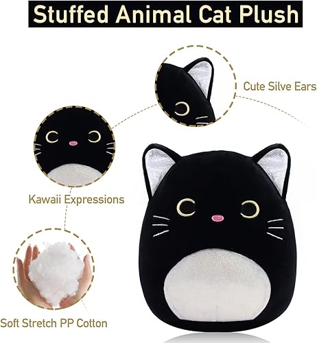 Miniatura 2 de Animales de peluche de gato  Peluche de gato negro, orejas plateadas de 8 pulgadas, lindo juguete de peluche de gato negro para niños y niñas,