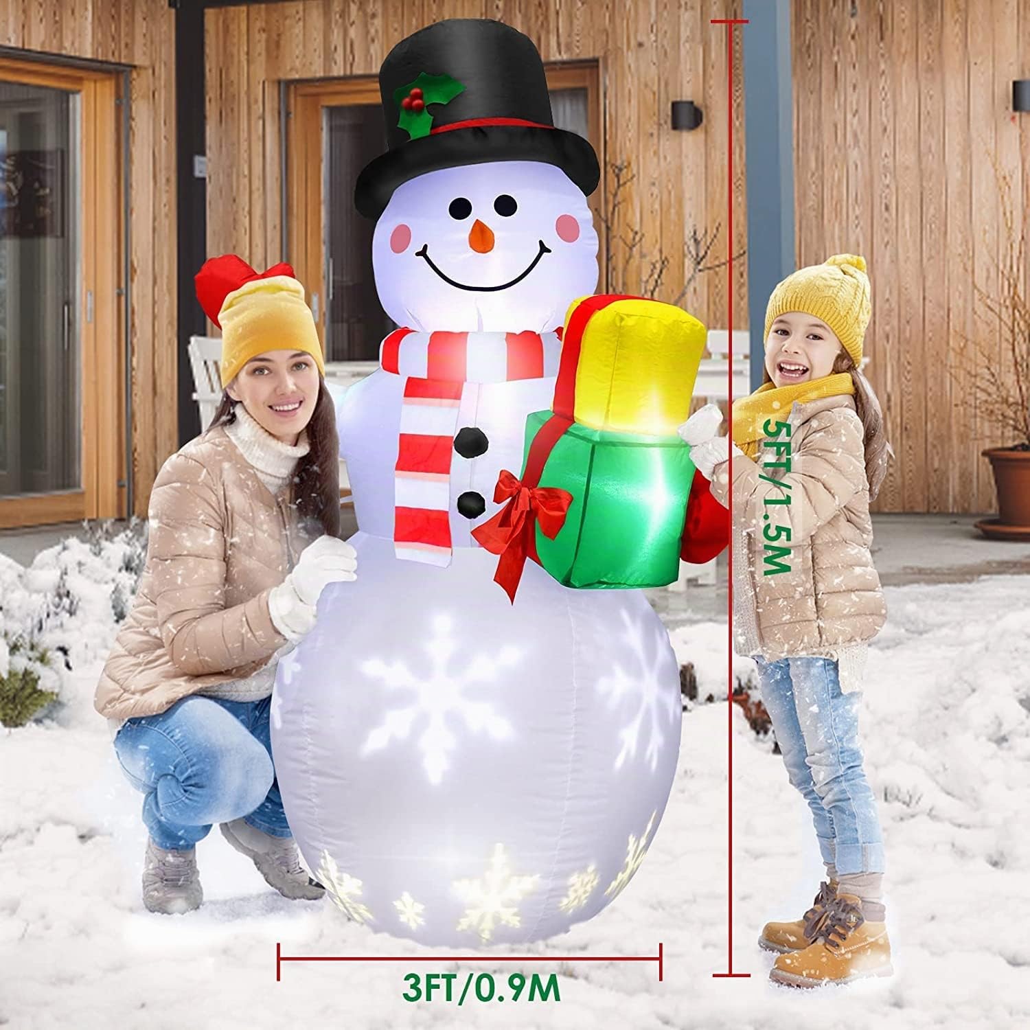 150CM Noël Bonhomme de Neige Gonflable Extérieur Étanche Lumière LED, Noël Décoration Gonflable Lumineuse LED Extérieur Pelouse Jardin Cour Accueil