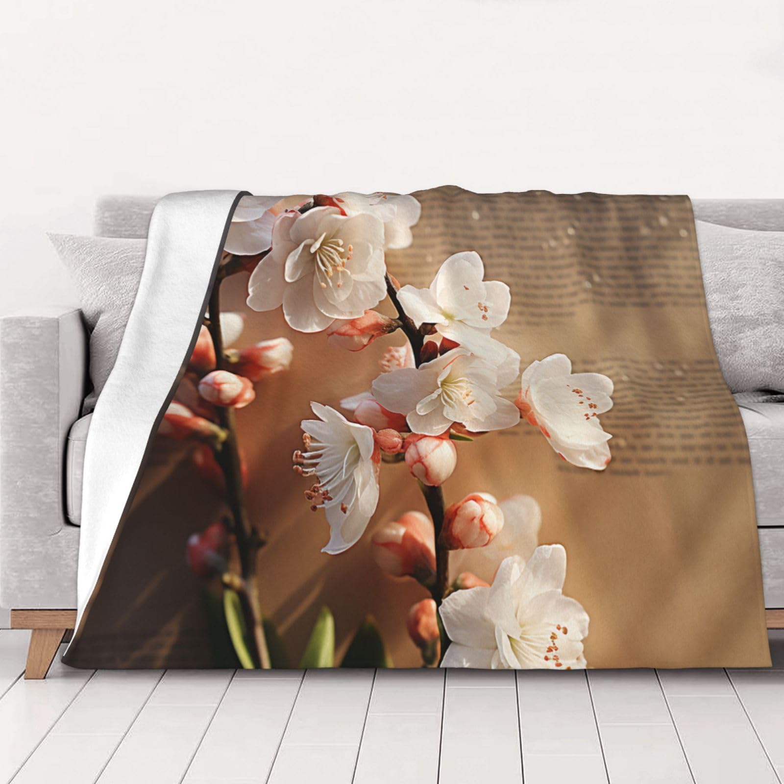 Couverture en flanelle moelleuse et jeté de lit haut de gamme Peach Bloom