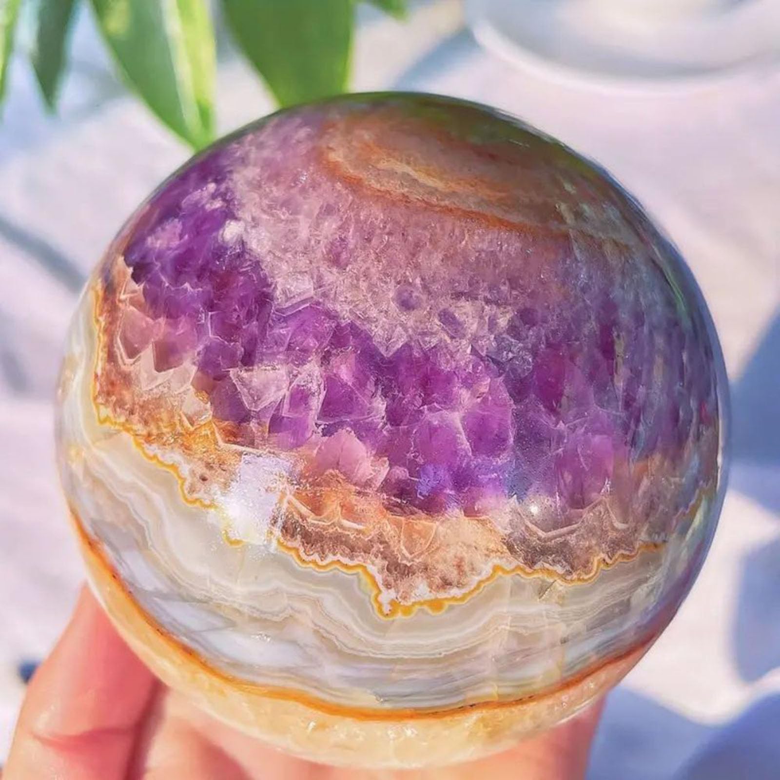 FOPURE Amethyst Agate Crystal Ball Purple Polished Divination Quartz Sphere Ornament for Feng Shui Decorative,5.5~6cm