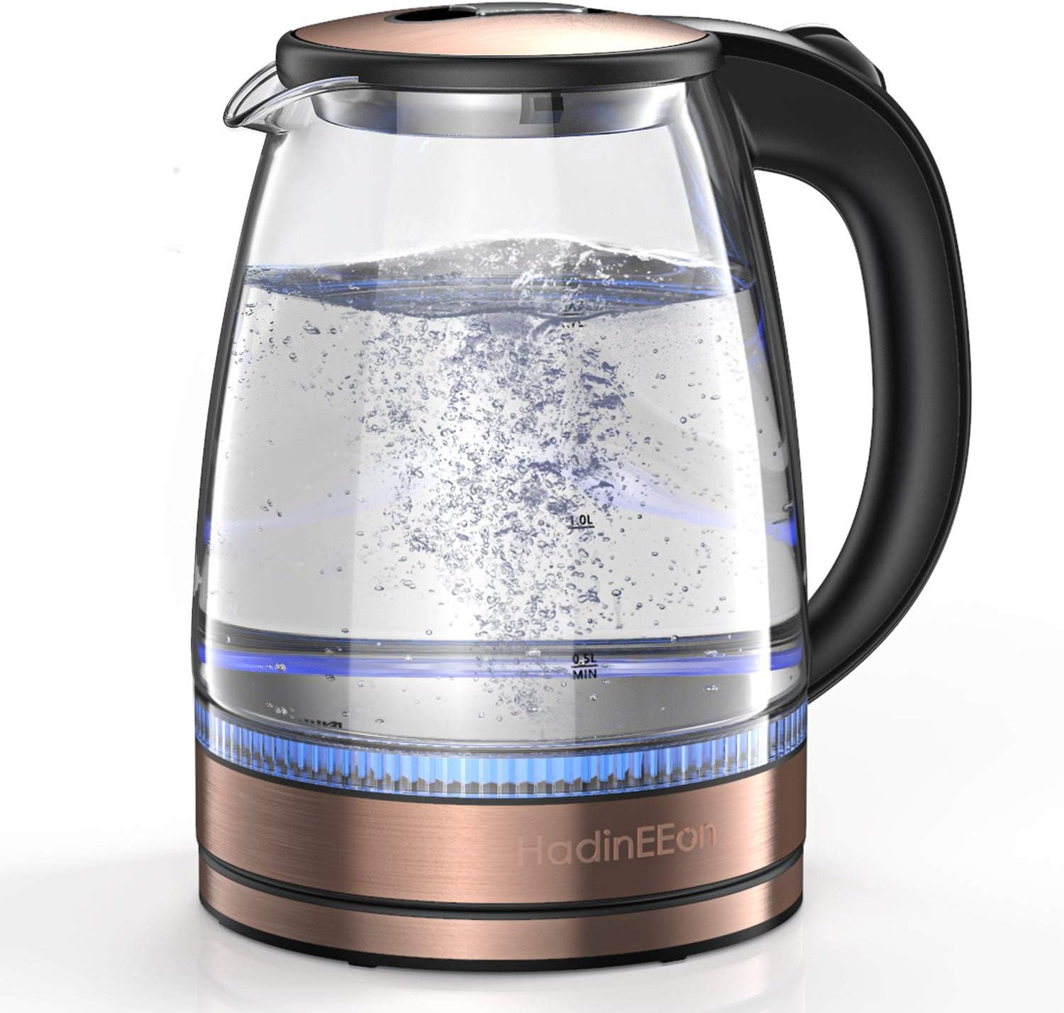 HadinEEon Electric Kettle 1.7L Glass Electric Tea Kettle (BPA Free) Cordless Teapot, Portable Electric Hot Water Kettle with Auto Shutoff Protection, Stainless Steel Lid & Bottom: Kitchen & Dining