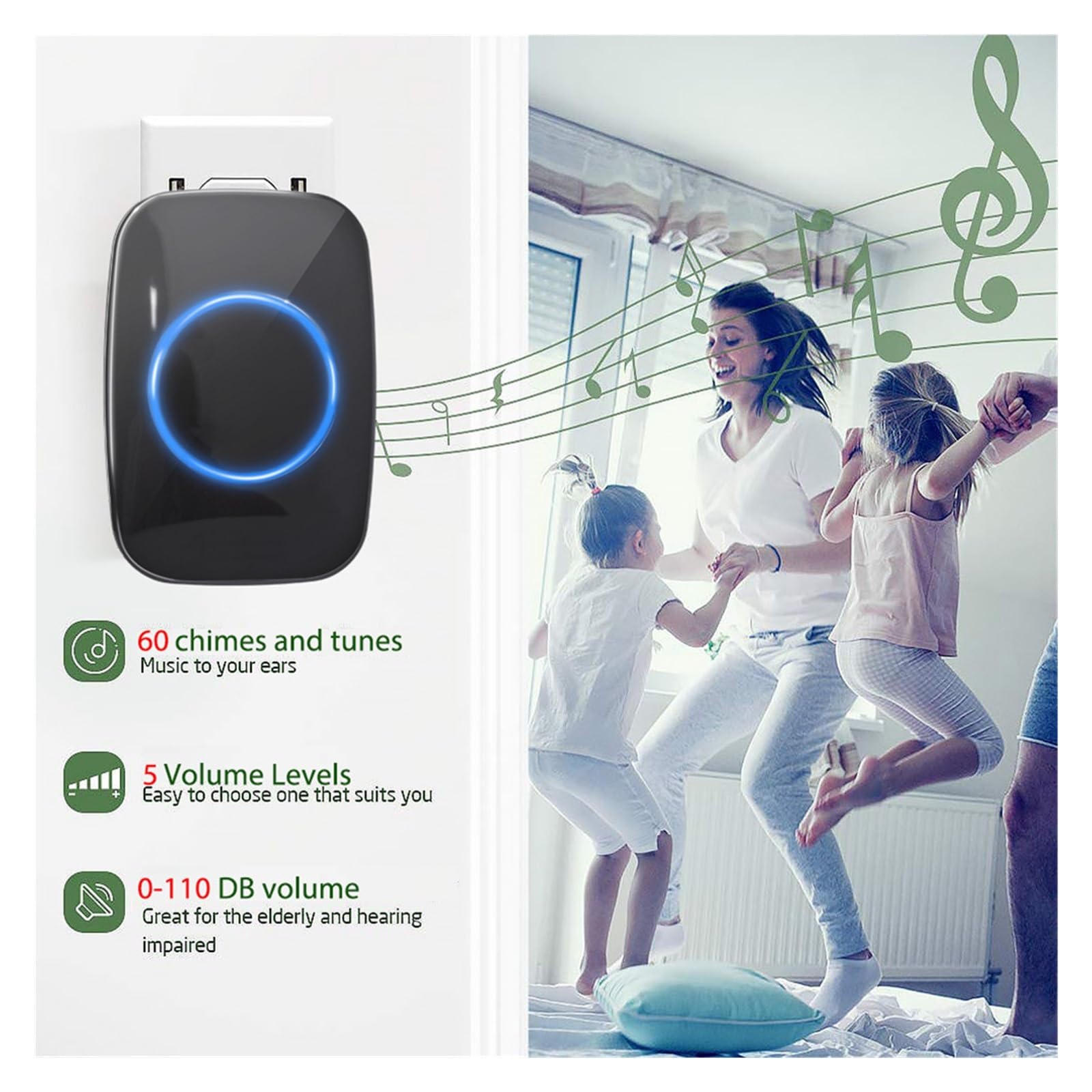 Bezprzewodowy dzwonek do drzwi IP44 wodoodporny 60 dzwonek 110DB 300M zdalny ue wielka brytania usa inteligentny dzwonek do drzwi inteligentny dzwonek do domu witamy (Color : 2 button 3 receiver, Si