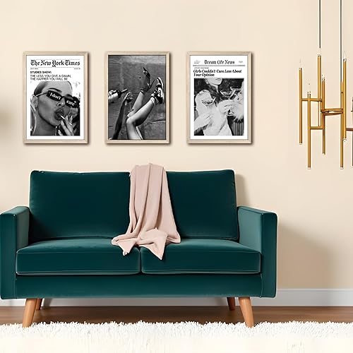 Miniatura 4 de Trendy The New York Times Wall Art 12x16in Wood Framed, Black and White Elegant Urban Feminist Canvas Posters, Retro Trendy Cocktail Girly Posters
