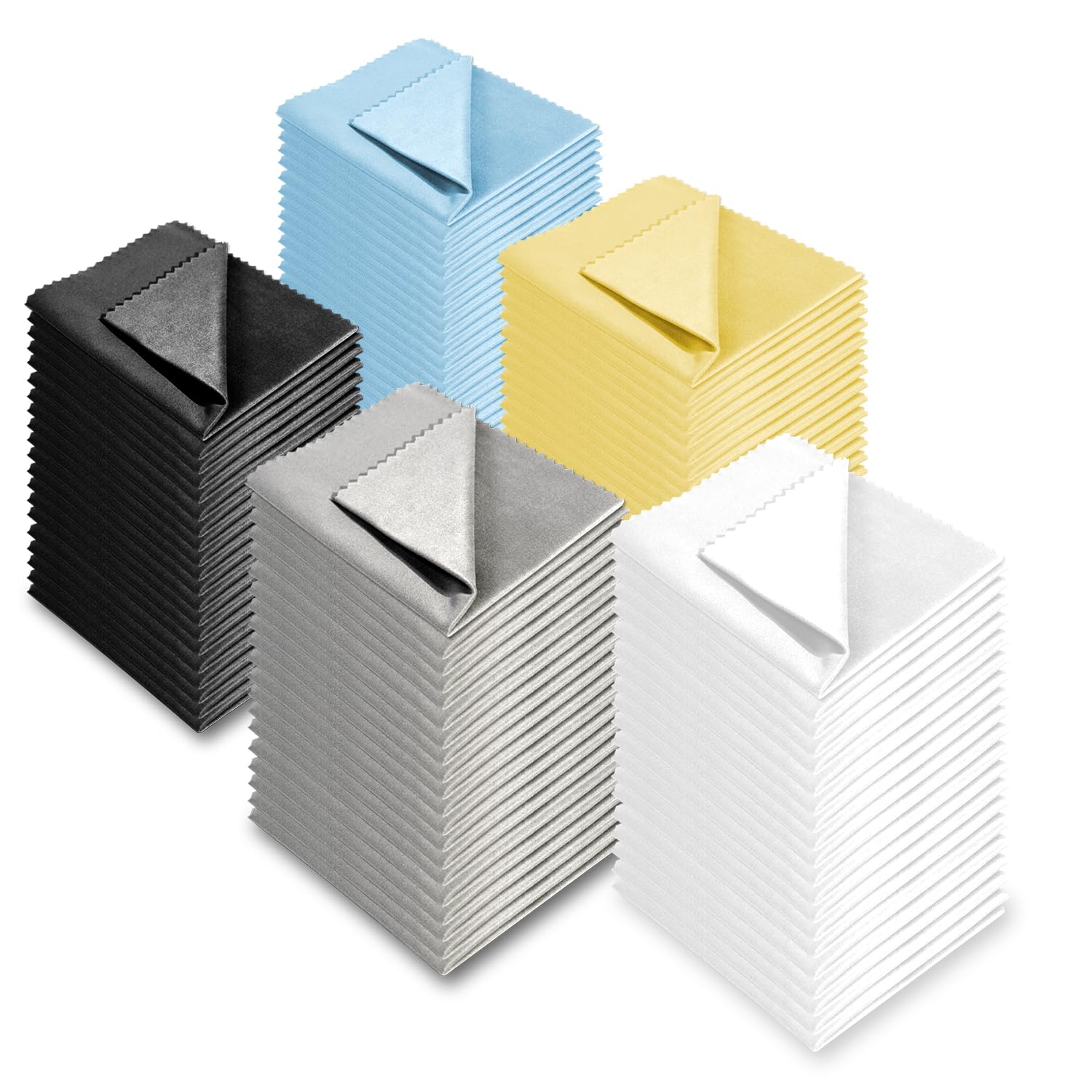 AAwipes Eyeglasses Cleaning Microfiber Cloths Bulk (5.5"x5.5", 5 Colors, 100 pcs, No Logo, Sublimation Cloths Blank) for Eyeglasses, Lenses, Phones (